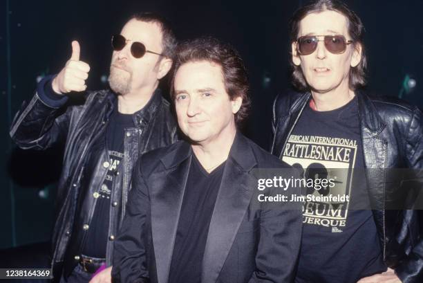 Blue Oyster Cult Eric Bloom, Buck Dharma, Allen Lanier, pose for a portrait at The Key Club in Los Angeles, California on November 17, 1998.