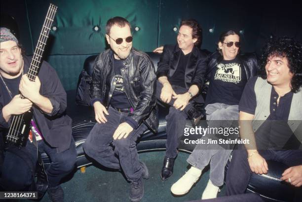 Blue Oyster Cult Danny Miranda, Eric Bloom, Buck Dharma, Allen Lanier, Bobby Randinelli pose for a portrait at The Key Club in Los Angeles,...