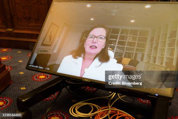 Meredith Attwell Baker, chief executive officer of Cellular Telecommunications Industry Association , speaks via video conference during a House...