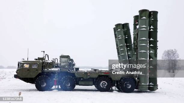 An S-400 defense system, sent by Russia, is seen at the Brestsky training ground ahead of the Allied Resolve - 2022 joint military exercise near...
