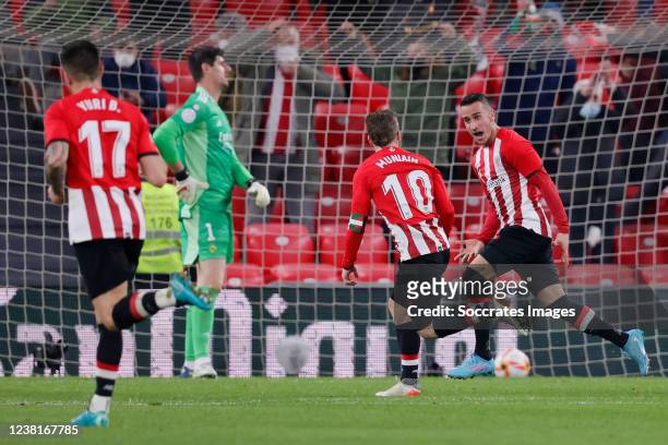 Alex Berenguer of Athletic Bilbao celebrates 1-0 during the Spanish Copa del Rey match between Athletic de Bilbao v Real Madrid at the Estadio San...