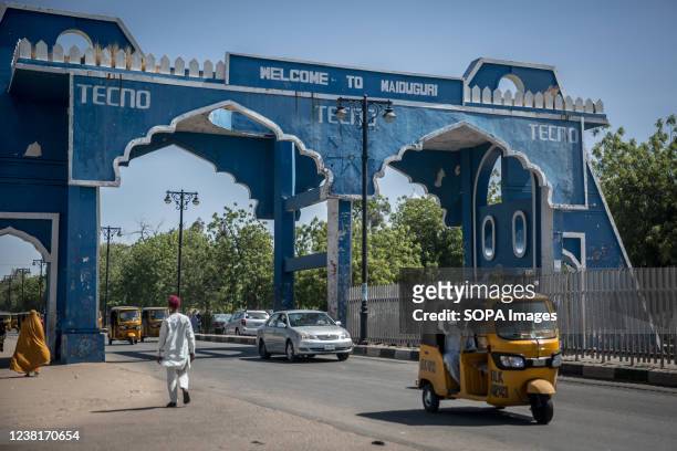 View of the entrance to Maiduguri, the capital of Borno State. Islamic militant group Boko Haram, and more recently a faction called ISWAP, have been...