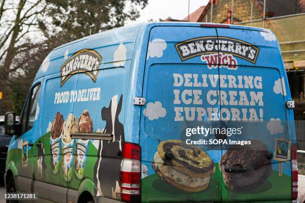 Ben & Jerry's delivery van is parking in London.