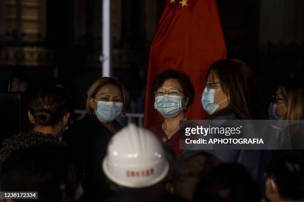 Ou Jianhong, Ambassador of China to El Salvador , looks on at a press conference during the National Library's foundation stone ceremony on February...