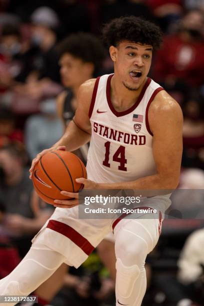 Stanford Cardinal forward Spencer Jones looks for a pass during the college mens basketball game between the Washington State Cougars and Stanford...