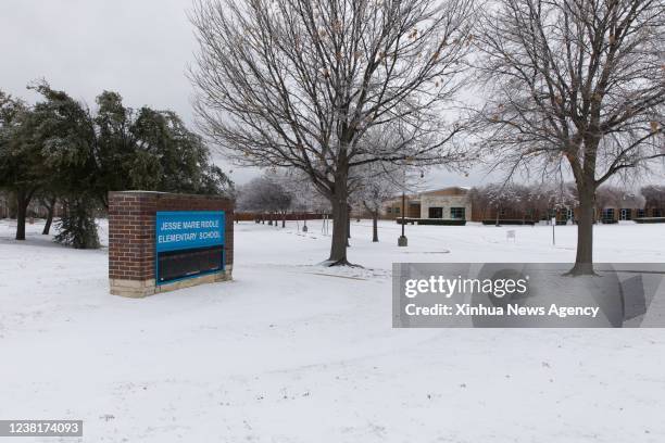 Photo taken on Feb. 3, 2022 shows a closed elementary school in Plano, a suburban city of Dallas, Texas, the United States. Texas, the second largest...