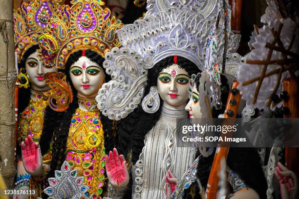 Idols of Devi Saraswati displayed during the preparations for the festival. Basant Panchami or Vasant Panchami is a Hindu festival that celebrates...