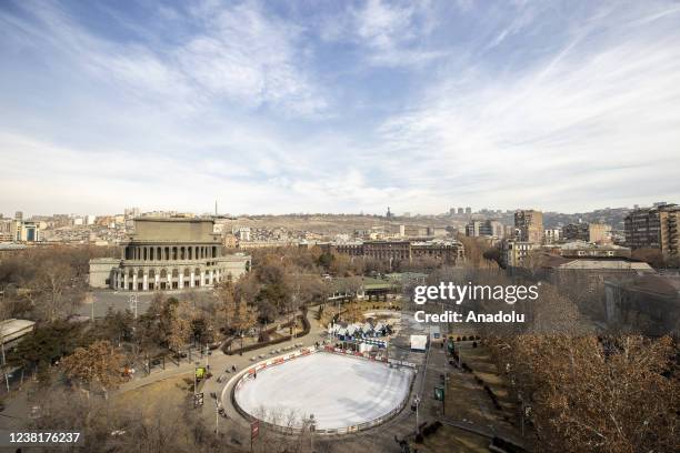 General view from the city center on February 03, 2022 in Yerevan, Armenia. The capital city draws attention with its museums, picture galleries,...