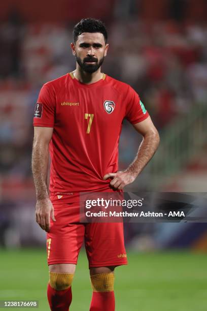Omar Kharbin of Syria during the FIFA World Cup Qatar 2022 Qualifier between Syria and South Korea at Al Rashid Stadium on February 1, 2022 in Dubai,...