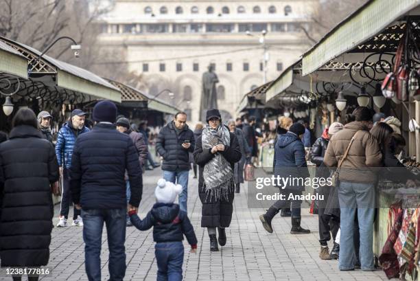 General view of Vernissage Market on February 03, 2022 in Yerevan, Armenia. The capital city draws attention with its museums, picture galleries,...