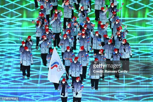 Beijing , China - 4 February 2022: Russia athletes during the opening ceremony of the Beijing 2022 Winter Olympic Games at National Stadium in...
