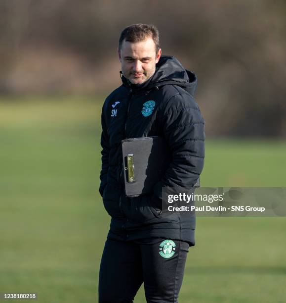 Hibs Manager Shaun Maloney during Hibernian media access at the Hibernian Training Centre, on February 4 in Edinburgh, Scotland.