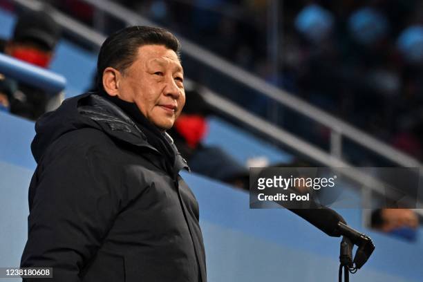 China's President Xi Jinping declares the games open during the Opening Ceremony of the Beijing 2022 Winter Olympics at the Beijing National Stadium...