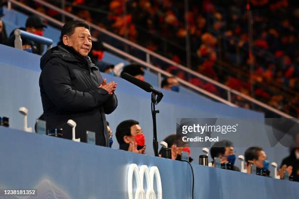 China's President Xi Jinping declares the games open during the Opening Ceremony of the Beijing 2022 Winter Olympics at the Beijing National Stadium...