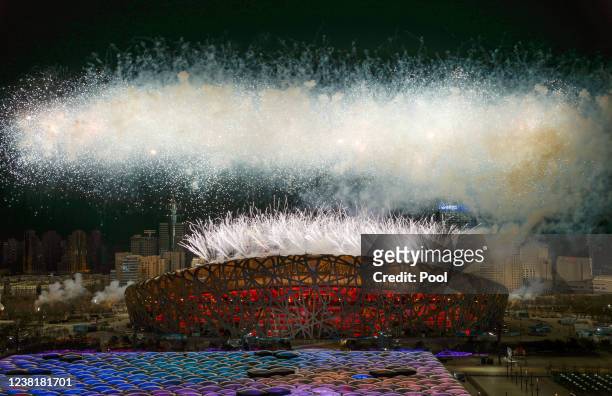 Fireworks illuminate the sky during the Opening Ceremony of the Beijing 2022 Winter Olympics at the Beijing National Stadium on February 04, 2022 in...