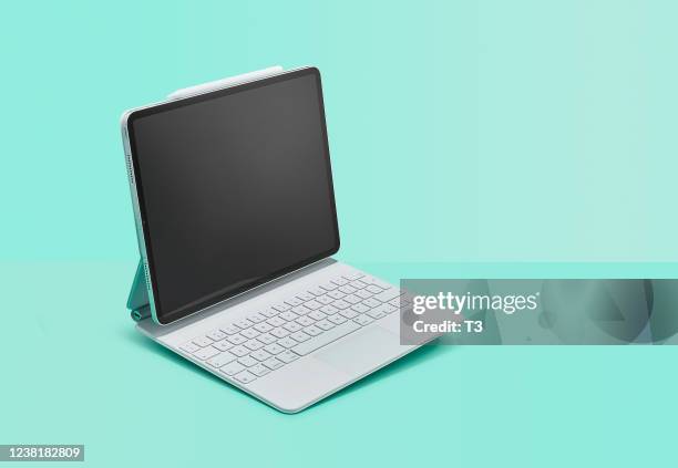 An Apple iPad Pro M1 tablet computer fitted with an Apple Magic keyboard case, taken on May 14, 2021.