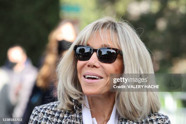 French president's wife Brigitte Macron attends the closing of the 2022 edition of the "Pieces Jaunes" fundraising operation, aimed at improving the...