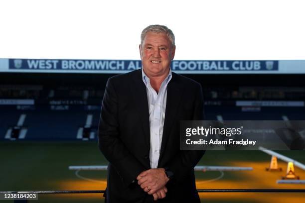 Steve Bruce manager of West Bromwich Albion poses at The Hawthorns, the home stadium of West Bromwich Albion on February 4, 2022 in Walsall, England.