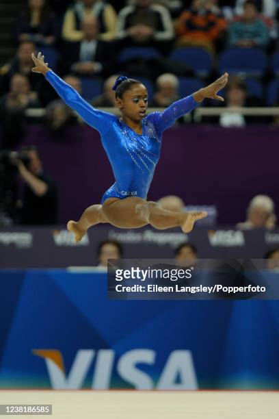Daiane dos Santos of Brazil competing on floor in the women's apparatus finals during the 2012 London Prepares FIG Artistic Gymnastics Olympic Test...