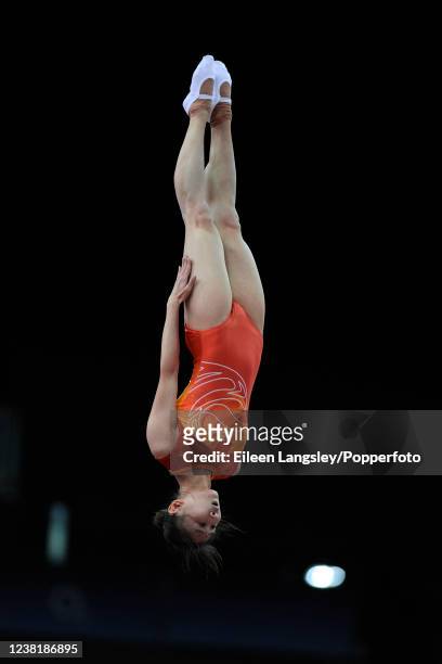 He Wenna of China competing in the women's qualification round during the 2012 London Prepares FIG Artistic Gymnastics Olympic Test Event at the...