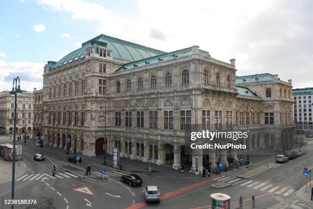 The Vienna State Opera building in the historic center of Vienna, Austria. January 2022.