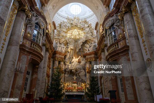 Interior of St. Charles Church or Karlskirche in Vienna, Austria. January 2022