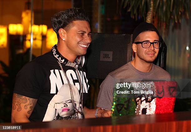 Jersey Shore’s Vinny Guadagnino joins Paul "DJ Pauly D" DelVecchio in the DJ both at The Pool After Dark in Harrah's Resort on Sunday September 4,...