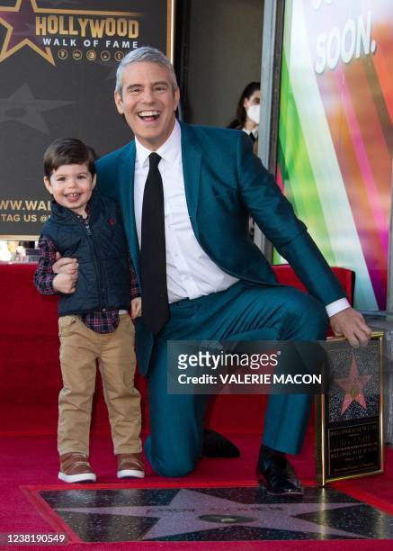 Talk Show host Andy Cohen poses with his son Benjamin during the ceremony to honor him with a Hollywood Walk of Fame star in Los Angeles, California,...