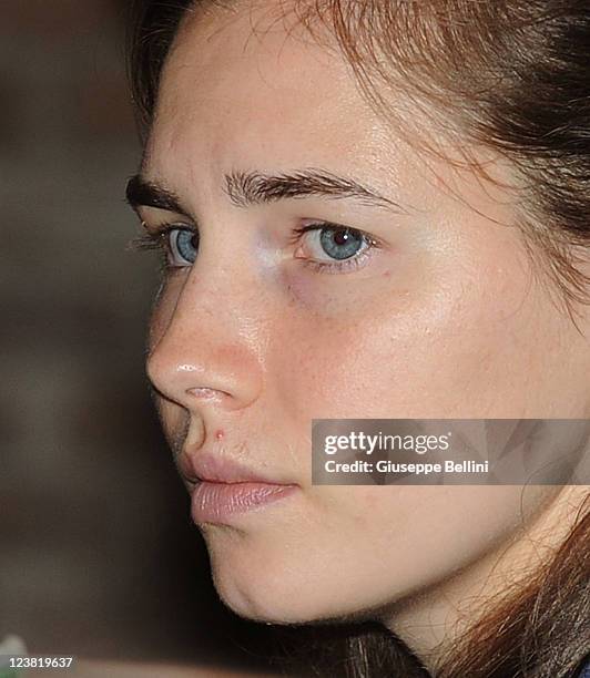 Amanda Knox attends her appeal hearing to reconsider her guilty verdict in the murder of Meredith Kercher, on September 5, 2011 in Perugia, Italy....