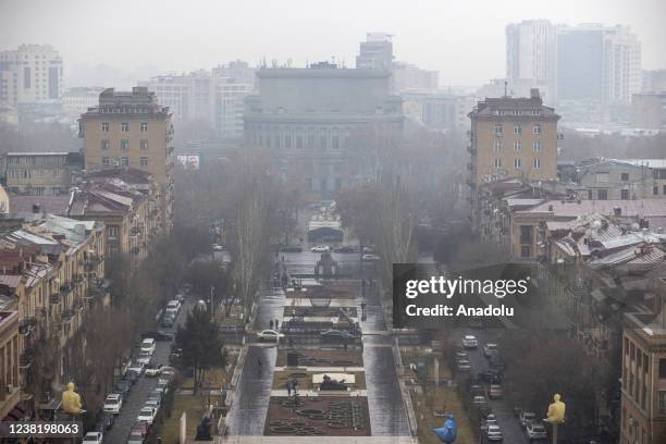 General view from Cafesjian Center for the Arts on February 04, 2022 in Yerevan, Armenia. The largest city and capital of Armenia, attracts attention...