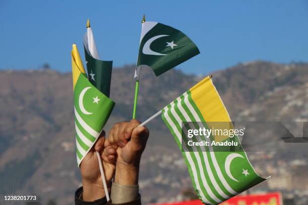 People attend Kashmir Solidarity Day celebrations in Muzaffarabad, Pakistan on February 05, 2022. Pakistani people expressed solidarity with the...