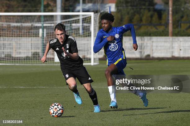 Sameul Rak Sakyi of Chelsea during the Chelsea v Fulham U18 Premier League match at Chelsea Training Ground on February 5, 2022 in Cobham, England.