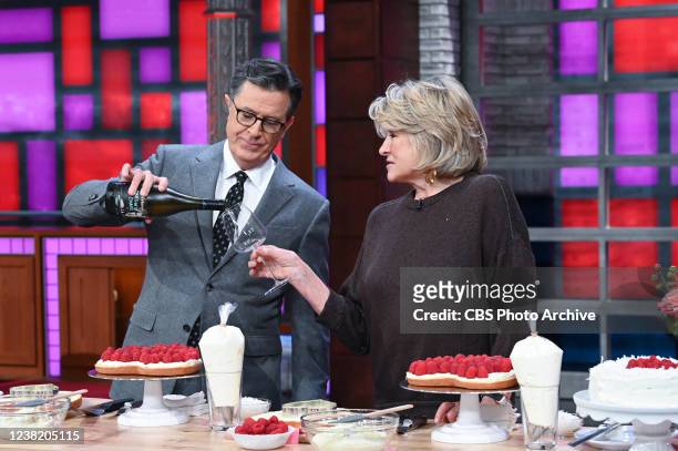 The Late Show with Stephen Colbert and guest Martha Stewart during Wednesday's February 2, 2022 show.