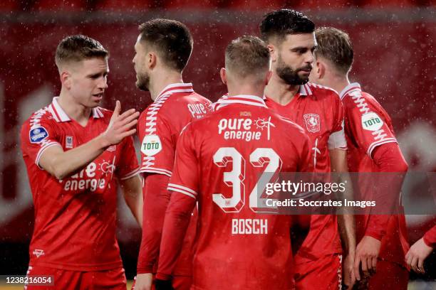 Jesse Bosch of FC Twente, Robin Propper of FC Twente celebrates 1-0 during the Dutch Eredivisie match between Fc Twente v Vitesse at the De Grolsch...