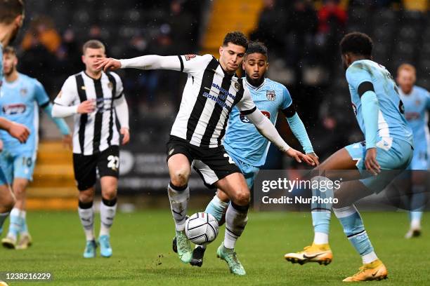 Ruben Rodrigues of Notts County battles for the ball during the Vanarama National League match between Notts County and Grimsby Town at Meadow Lane,...