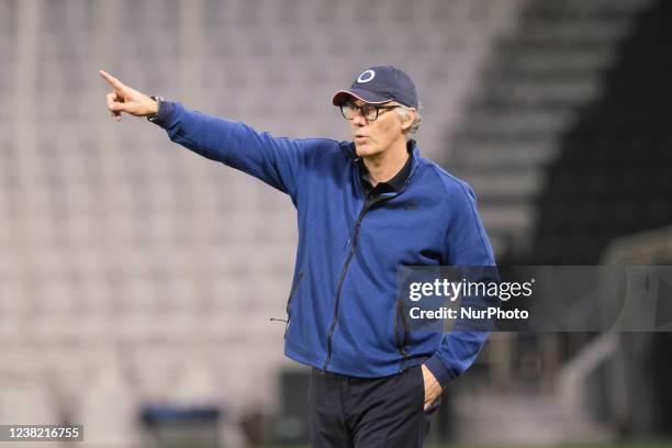 Al Duhail manager, Laurent Blanc, gives orders during the QNB Stars League match between Al Rayyan and Al Duhail on February 5, 2022 at the Jassim...