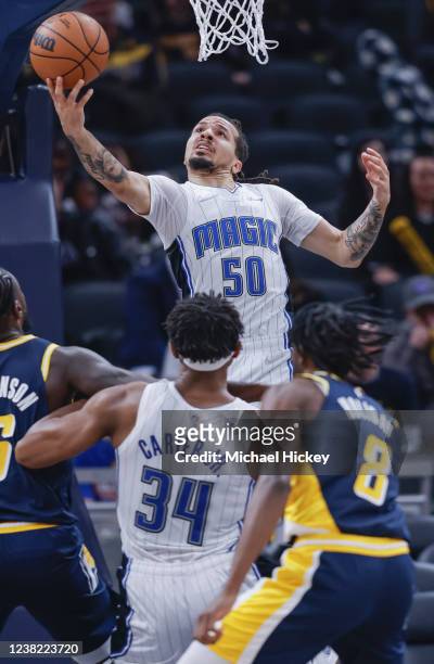 Cole Anthony of the Orlando Magic shoots the ball during the game against the Indiana Pacers at Gainbridge Fieldhouse on February 2, 2022 in...