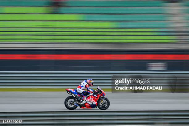 Pramac Racing's French rider Johann Zarco takes part in the second day of the pre-season MotoGP winter test at the Sepang International Circuit in...