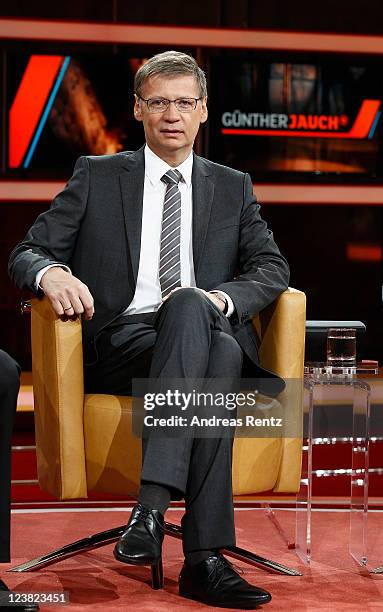 Presenter Guenther Jauch attends a photocall to promote his new ARD show GUENTHER JAUCH at Gasometer on September 5, 2011 in Berlin, Germany.