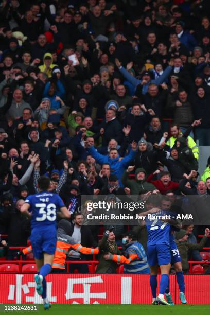 Rubin Colwill of Cardiff City celebrates after scoring a goal to make it 1-3 during the Emirates FA Cup Fourth Round match between Liverpool and...