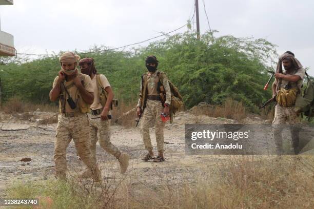 Yemeni army advance to Yemen's city of Harad in the province of Hajjah, which is controlled by the Iranian-backed Houthis on February 06, 2022.