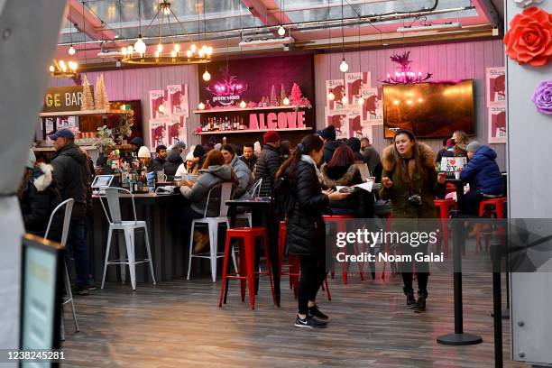 View of atmosphere as The Marvelous Mrs. Maisel celebrates the fourth season premiere at the 1960's themed Maisel Skate Night at Winter Village at...