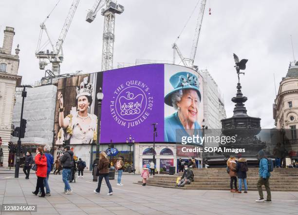 Celebration of the Queen's Platinum Jubilee is displayed on the Piccadilly Lights screens in Piccadilly Circus. Queen Elizabeth II is the first...