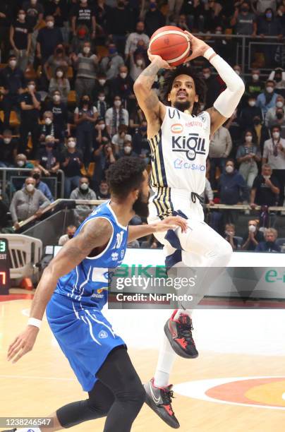 Branden Frazier during the series A1 italian LBA basketball championship match Kigili Fortitudo Bologna Vs. Pallacanestro Germani Brescia at the...