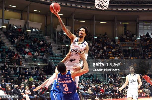 Branden Frazier during the series A1 italian LBA basketball championship match Kigili Fortitudo Bologna Vs. Pallacanestro Germani Brescia at the...
