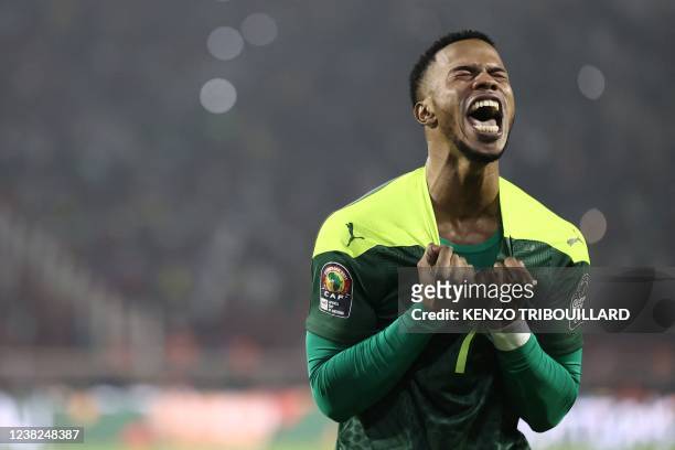 Senegal's forward Keita Balde celebrates after winning the Africa Cup of Nations 2021 final football match between Senegal and Egypt at Stade...
