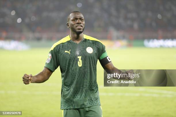 Kalidou Koulibaly of Senegal celebrates after his team won the Africa Cup of Nations 2021 final match against Egypt at Stade d'Olembe in Yaounde,...