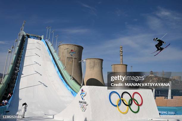 New Zealand's Margaux Hackett competes in the freestyle skiing women's freeski big air qualification run during the Beijing 2022 Winter Olympic Games...