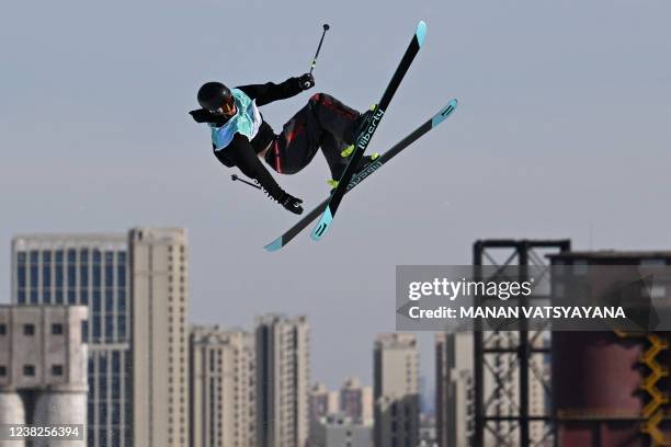 New Zealand's Finn Bilous competes in the freestyle skiing men's freeski big air qualification run during the Beijing 2022 Winter Olympic Games at...