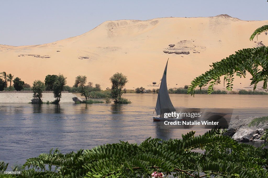 Felucca sails on Nile River, Aswan, Egypt